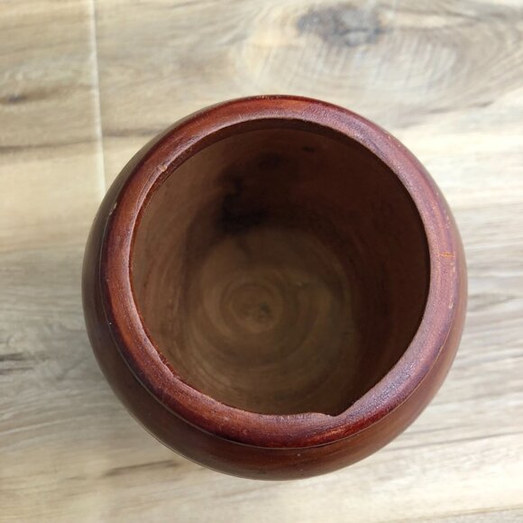 Vintage Hand Carved Wooden Vase With Lid Urn Floral Pedestal Jar 13in - Picture 6 of 9